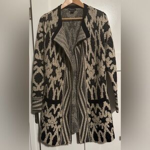 Lucky Brand Black and Cream Patterned Open Cardigan